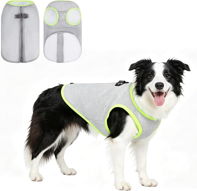 KOOLTAIL Dog Cooling Vest, Sun Protection Easy on off Cooling Pet Shirt Harness with Zipper & Leash Ring, Breathable Summer Quick Dry Clothes, Relief in Hot Weather for Small Medium Large Dogs, Grey L