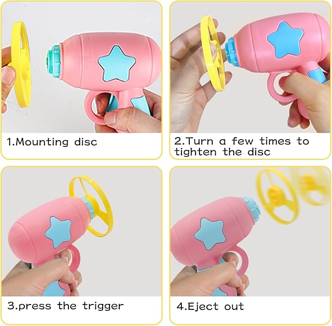 Andiker Cat Fetch Toy, Interactive Kitten Flying Disc Launcher Toy with 5 Colorful Flying Propellers for Cat Enrichment, Flying Saucer Toy for Cats for Training and Chasing (Navy Blue)