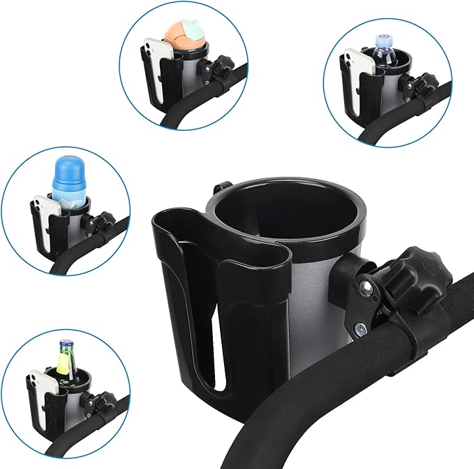 Accmor Stroller Cup Holder with Phone Keys Holder, 3-in-1 Universal Cup Holder, Drinks Bottle Holder for Stroller, Bike, Wheelchair, Walker, Scooter