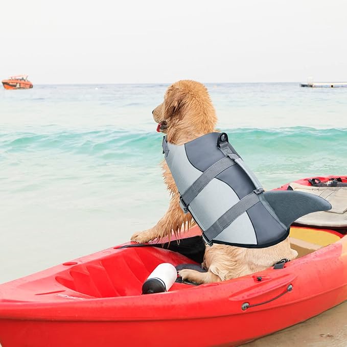 Malier Dog Life Jacket, Ripstop Dog Life Vest with High Buoyancy for Swimming Boating, High Visibility Shark Puppy Lifesaver for Small Medium Large Dogs (X-Large)