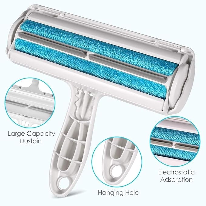 Pet Hair Remover Bundle, Reusable Lint Roller & Pet Hair Remover for Laundry Cat & Dog Fur Remover Set for Laundry Couch, Carpet Bedding & Clothes (Blue)