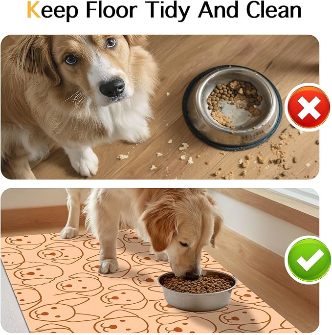 HOMETITUTE Adorable Cute Dog Faces Pattern Pets Food Mat Spill-Proof Pets Feeding Mats Cats Food and Water Bowl Pet Easy Clean Fast Dry Pet Mats for Foods and Water Mat for Cat Dogs 20" x 12"