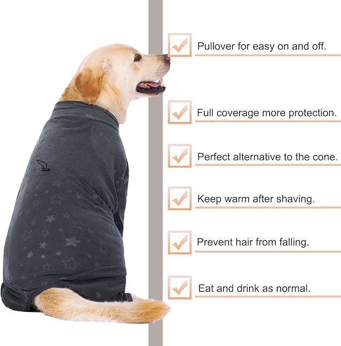 Dog Coats Autumn Winter Jumpsuit for Large Medium Dogs, Warmer Recovery Suit Polar Fleece Dog Bodysuit Lightweight Pajamas Pullover Stretchy Onesie Four-Legged Cold Weather Clothes(XL, Grey)