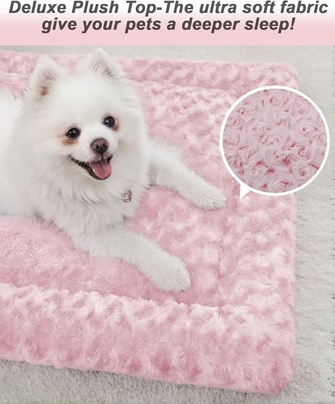 Washable Dog Bed Reversible Dog Beds for Crate Soft Fluffy Kennel Pad Anti-Slip Pet Sleeping Mat for Large Jumbo Medium Small Dogs (Pink, 48.00" x 30.00" x 1.50")