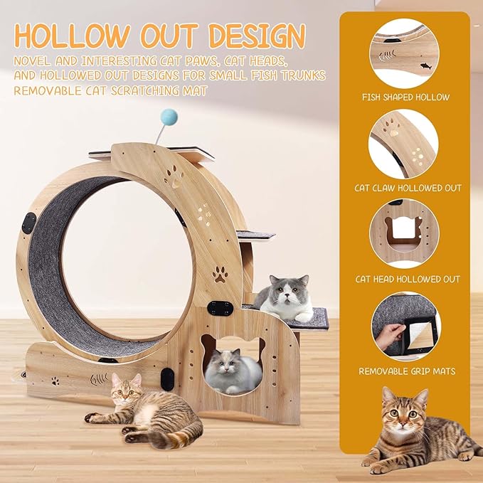 Cat Wheel, 4-in-1 Cat Exercise Wheel, Upgraded Cat Treadmill Wheel Exerciser for Indoor Cats, Large Cat Treadmill Running Wheel with Silent Wheel, Cat Walking Wheel Cat Furniture Cat Toys