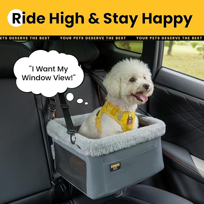 Conlun 2-Pack Dog Car Seat Boosters for Small Pets Under 20lbs, Portable Travel Puppy Car Seats with Internal Steel Frame, Comfort Cushions & Storage Pockets, Grey