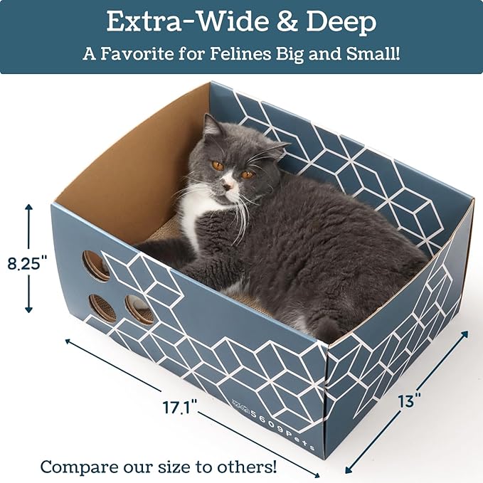 5609PETS Cat Scratching Box with 3 Refillable Double-Sided Scratch Pads, No-Mess Cat Scratcher for Indoor Cats