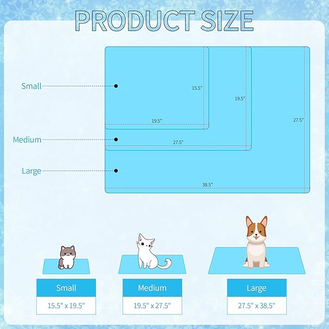 DELIFUR Cat Cooling Mat- Pet Cooling Mat Outdoor for Dogs Self Cooling Pad for Kitten Cat Puppy Machine Washable (Medium, Blue Snowflake)