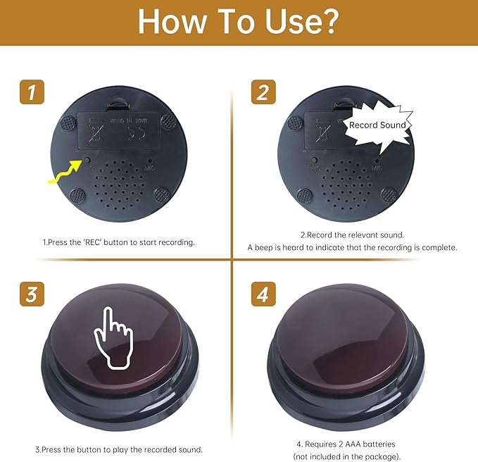 Voice Recording Button, 30 Second Record Button for Dog Pet Interactivity, Gift for Friend, Family,10 Color Have Coffee and White