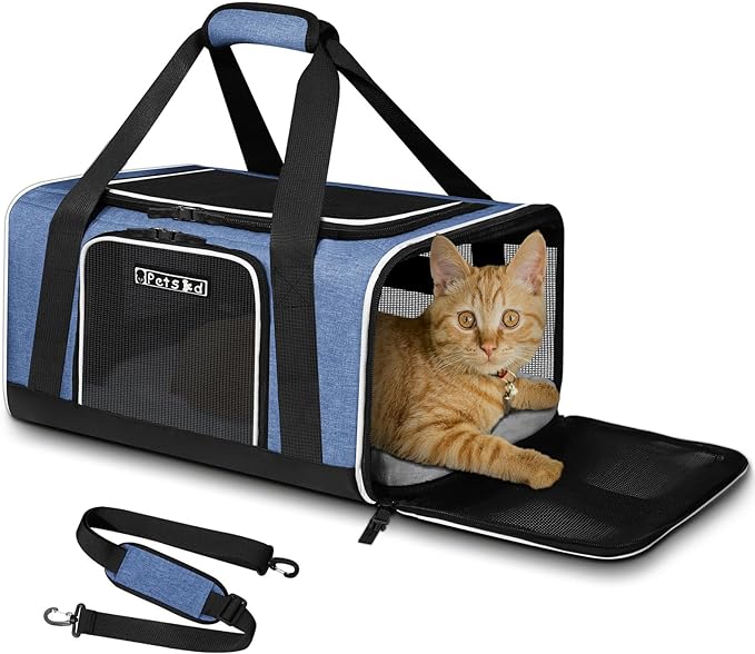 Petskd Pet Carrier 17x11x9.5 Alaska Airline Approved,Pet Travel Carrier Bag for Small Cats and Dogs, Soft Dog Carrier for 1-10 LBS Pets,Dog Cat Carrier with Safety Lock Zipper(Blue)