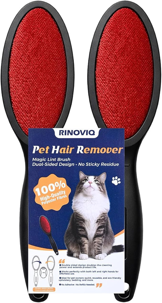 2 Pack Magic Lint Brush for Pet Hair, Double Sided Reusable Velvet Lint Remover for Clothes, Couch, Furniture & Upholstery, Dog & Cat Fur Cleaner, No Sticky Roller Refills Needed