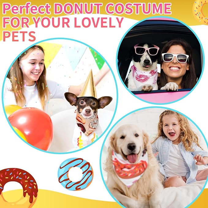 Huhumy 100 Pcs Donut Dog Bandanas Bulk Pet Bibs Colorful Triangle Scarf Donut Pet Bandanas for Medium Large Dogs Spring Summer Candy Theme Birthday Costume Decor