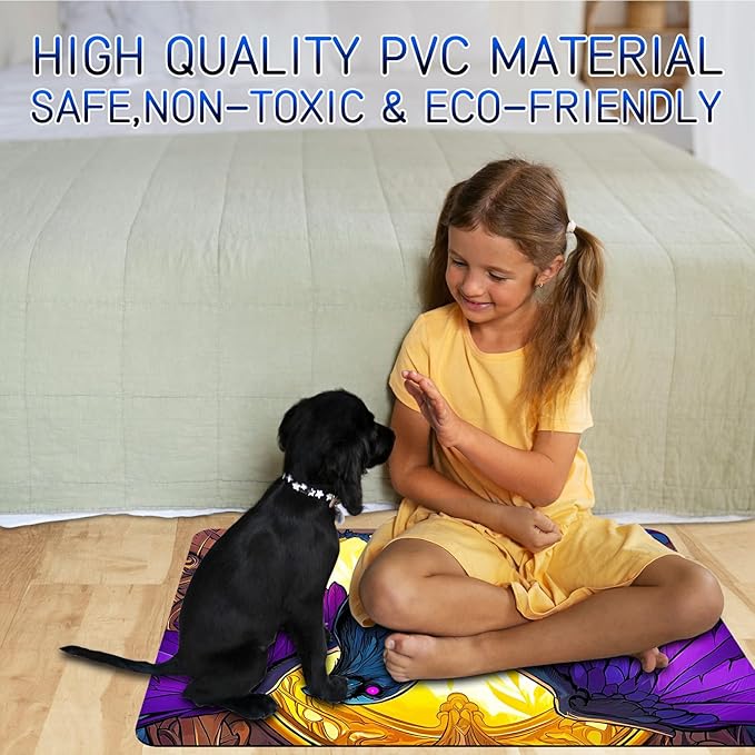 Dog Food Mat, 19.6" x 23.6" Absorbent Pet Feeding Mat for Food and Water, Waterproof Diatom Mud Pet Placemat with Non-Slip Rubber Backing, Cat Bowl Mat for Floors - Purple Feathered Eagle