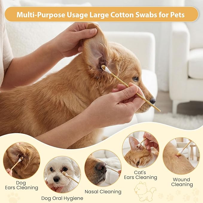 200pcs Large Cotton Swabs with Storage Case, 6 Inch Long Dog Ear Swabs Jumbo Size, Gentle & Lint-Free Pet Ear Cleaning Swabs with Bamboo Handle, Compatible with Dog Ear Cleaner Tool