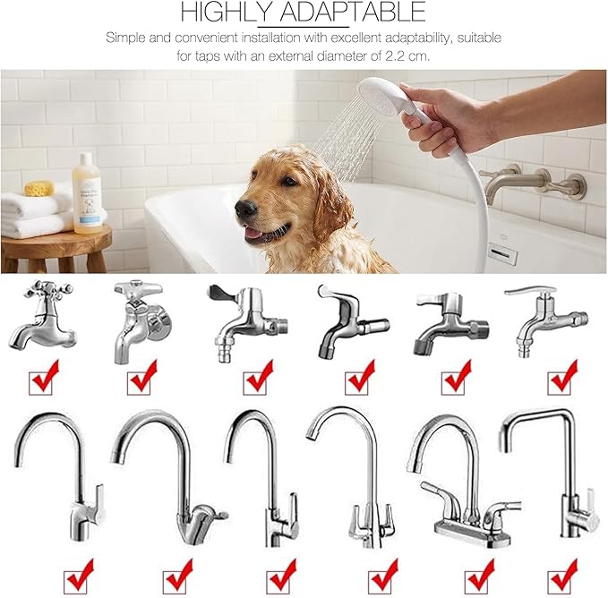 Dog Shower Head, Shower Head for Dogs Pets Shower Attachment Quick Connect on Tub Spout Front Diverter for Pets Showering, Rinsing Hair, Cleaning Tub and Floor