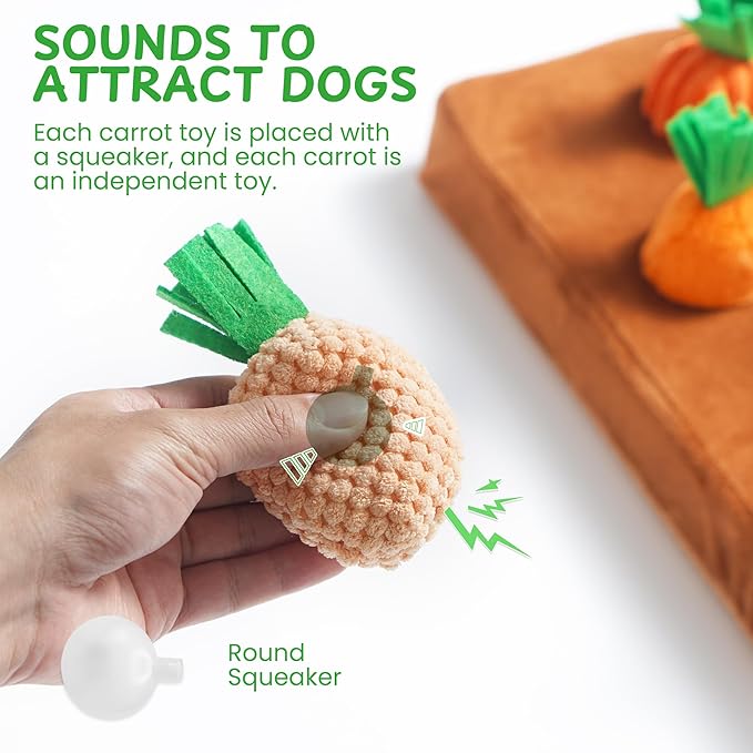 Nocciola Puzzle Carrot Dog Toys, 12PC Various Fabrics Carrots & Farm Snuffle Mat for Hide and Seek Snuffle Toys for Small and Medium Dogs, Easter Dog Toy