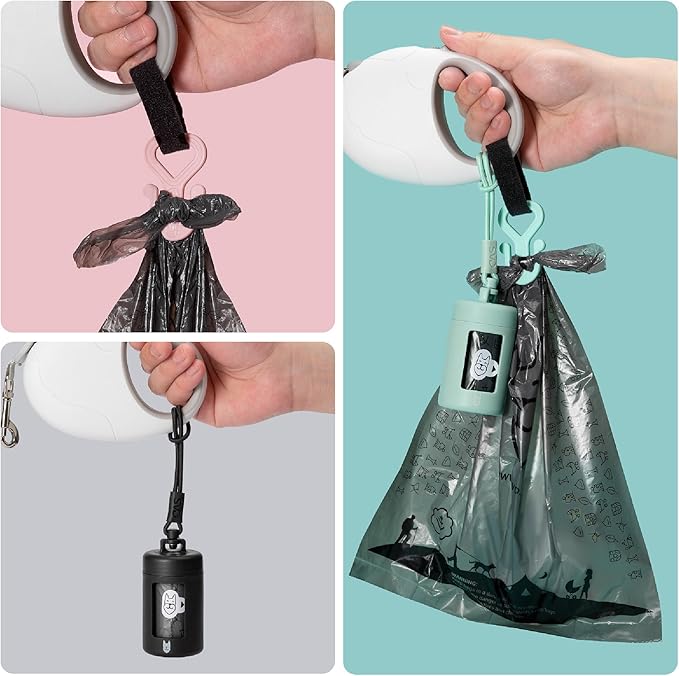 Retractable Dog Waste Bag Dispenser and Bag Holder Kit, Dog Poop Bag Dispenser, Retractable Waste Bag Dispenser, Lightweight Poop Bag Holder, Stretchy Strap Fits Any Dog Leash (Green)