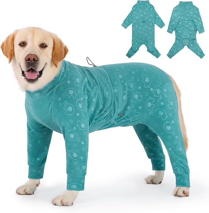 Dog Coats Autumn Winter Jumpsuit for Large Medium Dogs, Warmer Recovery Suit Polar Fleece Dog Bodysuit Lightweight Pajamas Pullover Stretchy Onesie Four-Legged Cold Weather Clothes (6XL, Green)