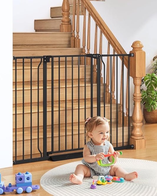 34" Extra Tall Baby Gate for Stairs, Auto Close Stroller Friendly Dog Gate Indoor for Doorways, Pressure Mounted 29"-51" Wide Baby Gate, Easy Walk Through Gate for Children & Pets, Black