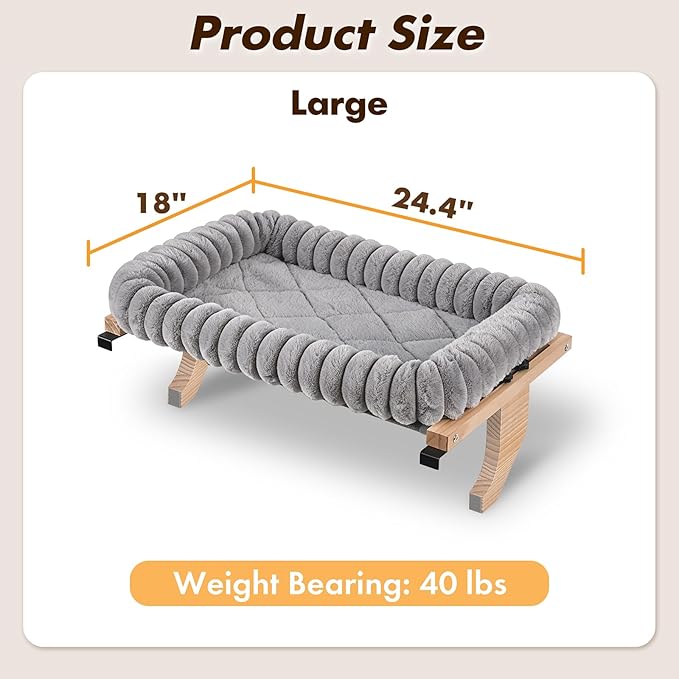 Zoratoo Cloud-Cuddle Cat Perch for Window Sill with Bolster, Natural Wood & Metal Frame Cat Window Seat for Large Cats, Easy to Adjust Zipper Cushion Pet Bed for Windowsill (Large, Gray)
