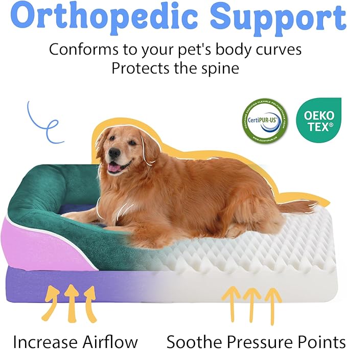Chez Paw Extra Large Dog Bed Orthopedic - XL Orthopedic Dog Beds Waterproof Pet Couch Memory Foam Sofa Bolster with Removable Cover - 42 x 30