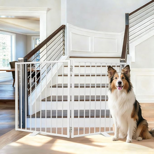 52" Extra Wide Dog Gate Indoor, Heavy Duty Metal Freestanding Dog Gate-Auto Close, Foldable Pet Fence – Anti-Topple Stability Feet for Stairs, Doorways,House,Porch,Deck,Yard(2 Panels,White)