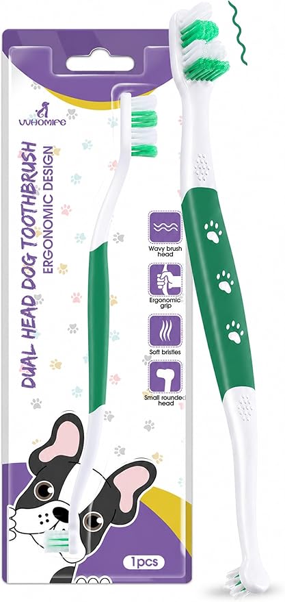 Dog Toothbrush – Newly Upgraded Dual-Head Design with 60° Wavy Bristles – Gently Surrounds Teeth for Deep Cleaning and Plaque Removal – Non-Slip Handle, Ideal for Daily Pet Dental Care (Green, 1-Pack)
