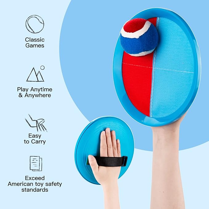 Toss and Catch Ball Game Set, Upgraded Sticky Paddle Ball Set for Kids & Toddlers, Sturdy & Water-Resistant Outdoor Backyard Beach Pool Toy, Birthday Gift for Boys Girls Ages 3-12