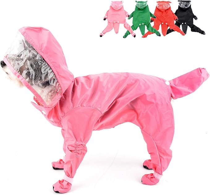 Zunea Waterproof Dog Raincoat with Hood for Small Dogs Rain Poncho Jumpsuit with Rain Boots Puppy Hooded Slicker Rainwear Four-Legged Pet Rain Jacket for Walking Pink XL