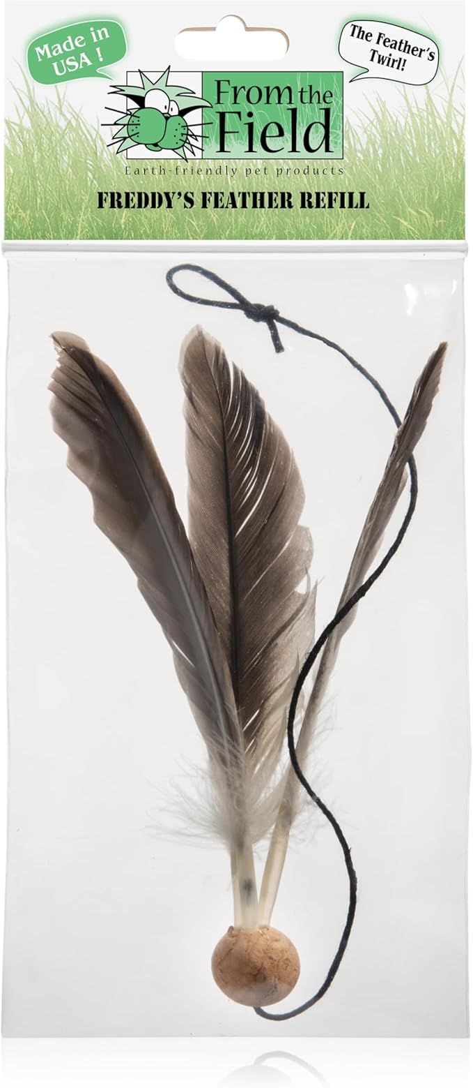 from The Field Freddy's Feather Wand Refill | Natural Cat Toy with Dye-Free Feathers | Eco-Friendly Cork & Hemp String | Interactive Play for Cats | USA-Made Feather Replacement Attachment