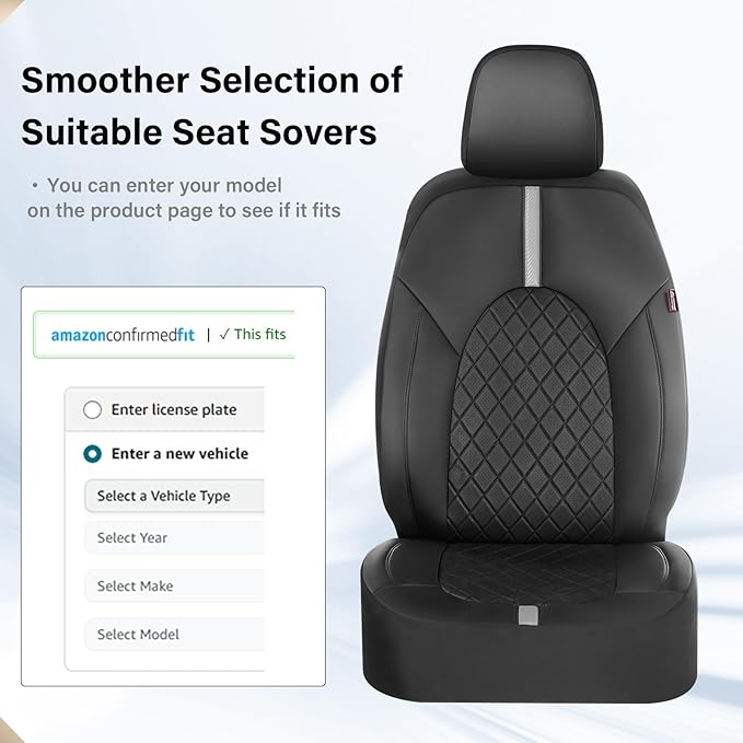 Coverado Car Seat Covers, Front Seat Covers for Car, Leather Seat Covers Waterproof Car Seat Protectors Universal Fit for Most Cars SUV Trucks (Black-White)