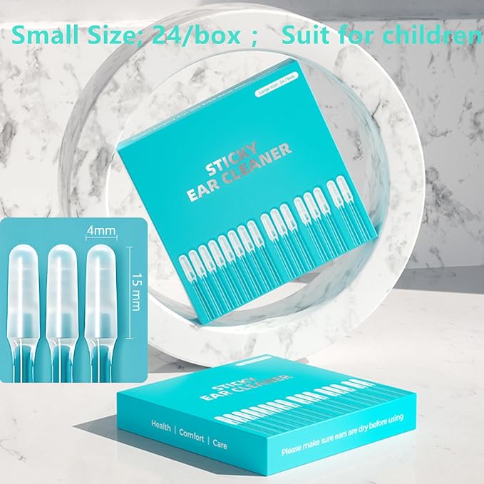48 Pack Enhanced Adhesive Ear Digging Stick for Children's Safety Ear Cleaner for Adult Spiral Ear Wax Removal Ear Scoop Earwax Remover Tool with Dust Cover Packaging (S)