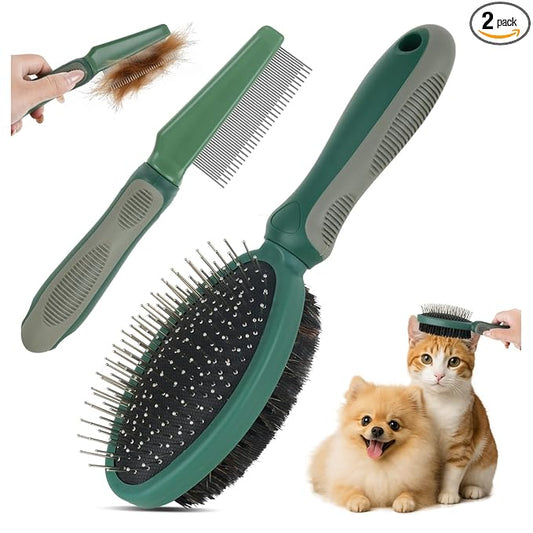 2PCS Pet Grooming and Deshedding Tools, 2-In-1 Double-Sided Cat Brush for Shedding and Bathing, Dogs & Cats Shedding Comb for Long and Short Haired Dogs Cats
