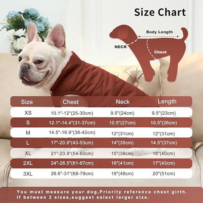 JoyDaog 2 Layers Fleece Lined Warm Dog Jacket for Puppy Winter Cold Weather,Soft Windproof Small Dog Coat,Brown M