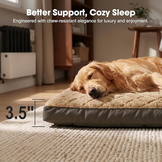 GASUR Indestructible Chew Proof Dog Beds for Large Sized Dogs, Durable Extra Large Dog Ded for Aggressive Chewers,Waterproof Washable Dog Deds for Crate Couch with Removable Cover (Brown, XL, 41"x27")