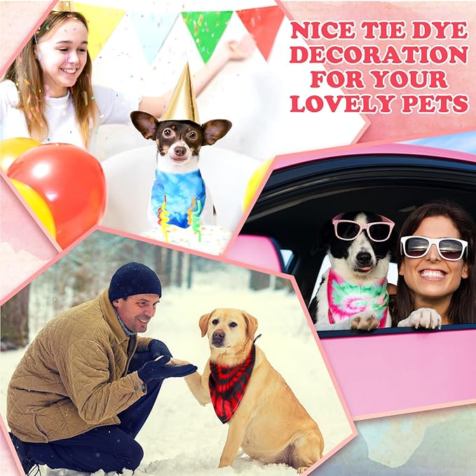 Huhumy 50 Pcs Tie Dye Dog Bandanas Bulk Tie Dye XL Pet Bibs Colorful Triangle Scarf Pet Bandanas for Medium Large Dogs Holiday Summer Hawaiian Birthday Costume Decor