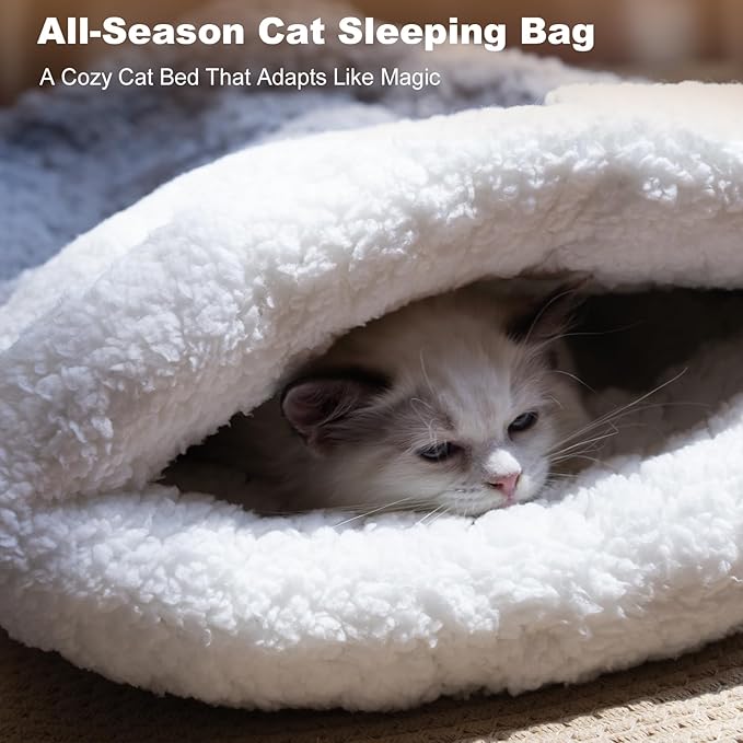 Cat Bed Cave 4 in 1 Cat Sleeping Bag Cute Self Warming Cat Cave with Plush Portable Snuggle Sack/Hideway for Indoor Cats & Small Pets Coffee 21×17 Inch