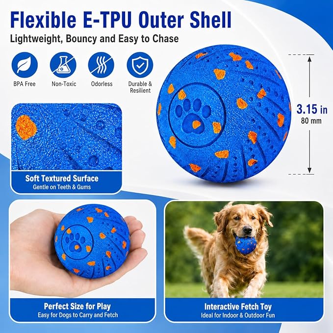 Smart Interactive Dog Ball, Automatic Moving, Bouncing and Rolling Dog Toy with 3 Play Modes, Type-C Rechargeable E-TPU Active Play Ball for Medium and Large Dogs, IP54 Splash-Resistant