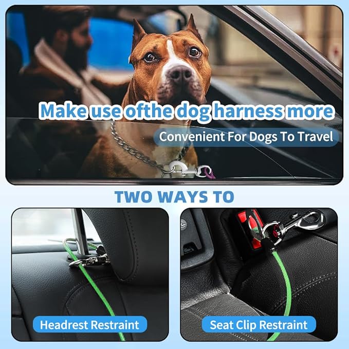 Dog Seat Belt Harness for Car,2pcs Dog Seatbelt of Coated Wire Leash Safety Restraint,No Chew Tether Cable Vehicle Dogs Accessories,Double Clips & Latch (Green, 24 inch/60 CM)