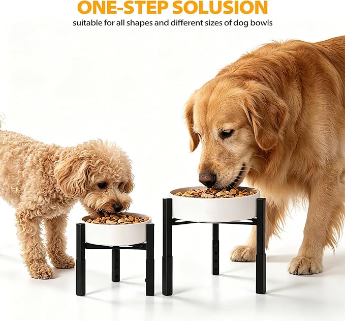 Dog Bowls Elevated, Adjustable Raised Dog Bowl Stand, Metal Elevated Dog Feeding Station for Medium & Large Dogs, Black (Without Bowls)