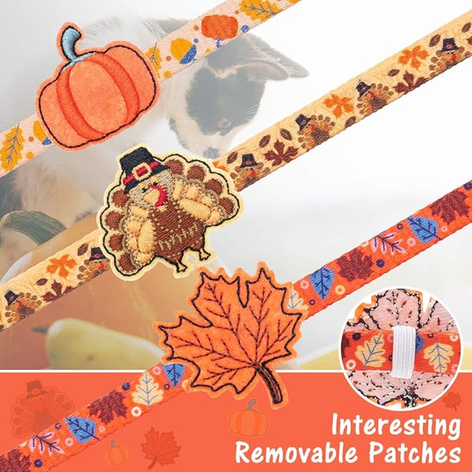 PUPTECK Cat Collar Breakaway with Bells, Kitten Collar Outfit Adjustable for Girl Boy Small Pet Puppy Bunny, Cute Costume Accessory with Safety Release Buckle (Sticker-Thanksgiving)
