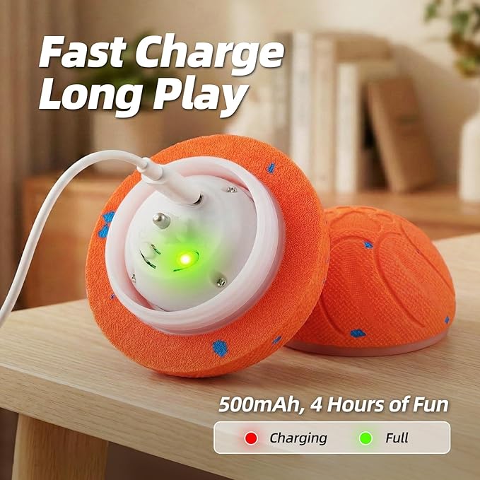 3.5 Inch Interactive Dog Toys, Automatic Moving Balls for Dogs, 3-Modes with Colorful Lights , Durable E-TPU Material, Active Self Rolling, Bouncing, and Rotating Dog Toy to Keep Them Busy, Orange