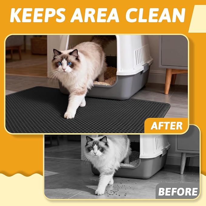 Pieviev Cat Litter Mat Double Layer Waterproof Urine Proof Trapping Mat 1 Pack (Black, 36x30 Inch (Pack of 1))