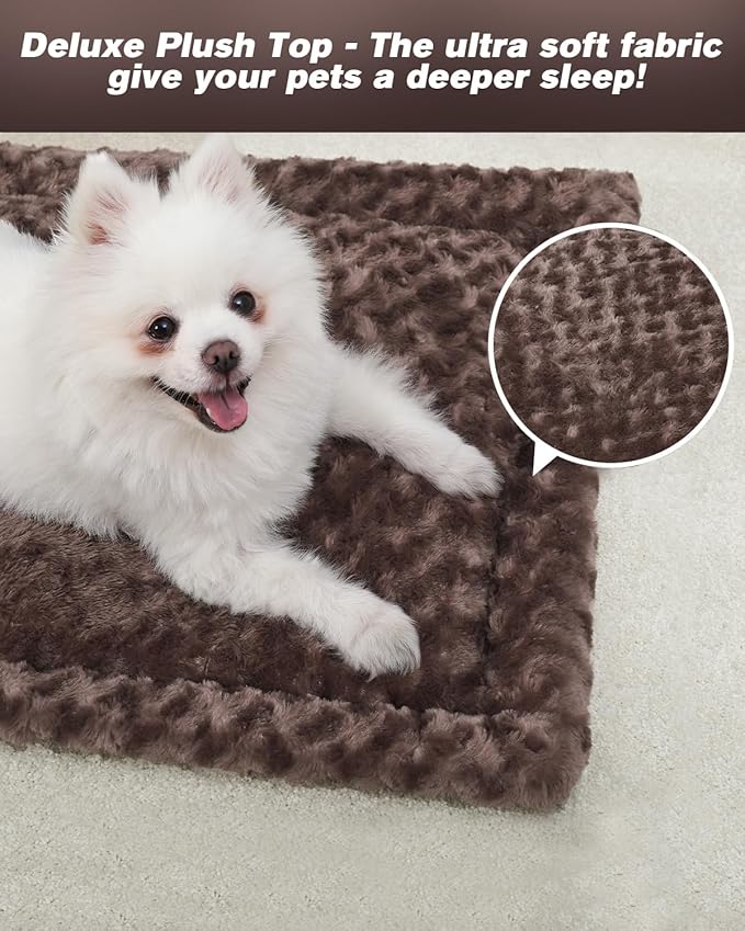 Washable Dog Bed Reversible Dog Beds for Crate Soft Fluffy Kennel Pad Anti-Slip Pet Sleeping Mat for Large Jumbo Medium Small Dogs (Brown, 42.00" x 28.00" x 1.50")