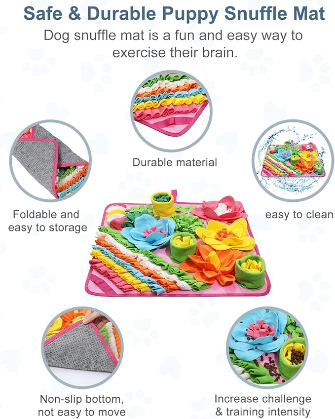 Snuffle Mat for Dogs, Pet Treats Feeding Mat, 20× 20 inch for Medium & Large, Felt Wool Dog Sniff Mats for Slow Feed, Rabbit Foraging Mats, Relieve Anxiety, with Anti-Slip Bottom