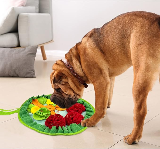 WishLotus Slip-Free Pet Snuffle Mat with Hanging Rope, Snuffle Mat for Dogs to Consume Energy and Relieve Stress, Pet Snuffle Mat for Rabbits, Hamsters, and Dogs to Improve Digestion (Three Flowers)