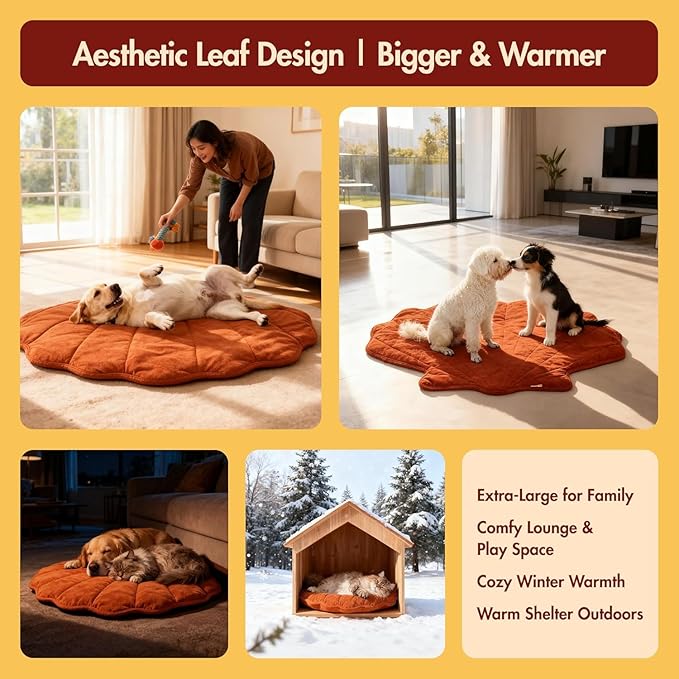 Vagascape Dog Bed, Waterproof Pet Bed with Removable Cover, Comfort Cat Dog Pad for All Seasons, Heating Red Shell Shape Cat Mat with Nonskid Bottom(57"x47")