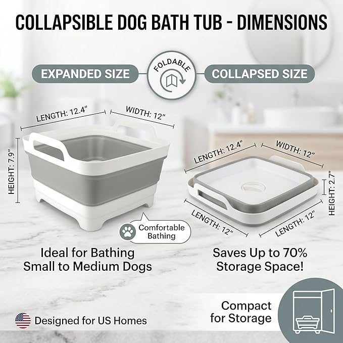 Small Collapsible Puppy Cat Bath Tub: Portable Dog Kitten Shower Tub, Washing Bathtub for Chihuahua Yorkie Pomeranian Bichon Maltese Shih Tzu Toy Poodle Boston, Foldable Washing Station Indoor Outdoor