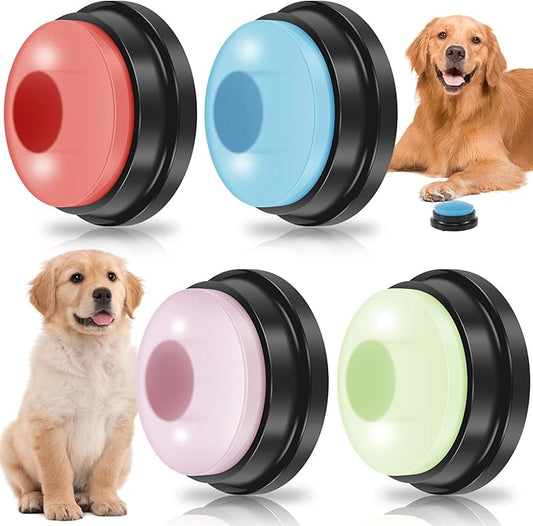 4Pcs Dog Buttons for Communication Voice with Light, Recording Button for Words Talking and Answer, Pet Button Answering Buzzer Best Toys fit Dog Tranning