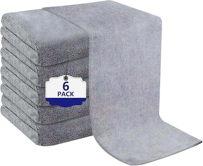 Puomue Grey Salon Towels, Super Soft and Absorbent Microfiber Hair Towel for Salon, Bath, Spa, Pool and Home, 27 inch X 16 inch (Grey - 6 Pack)